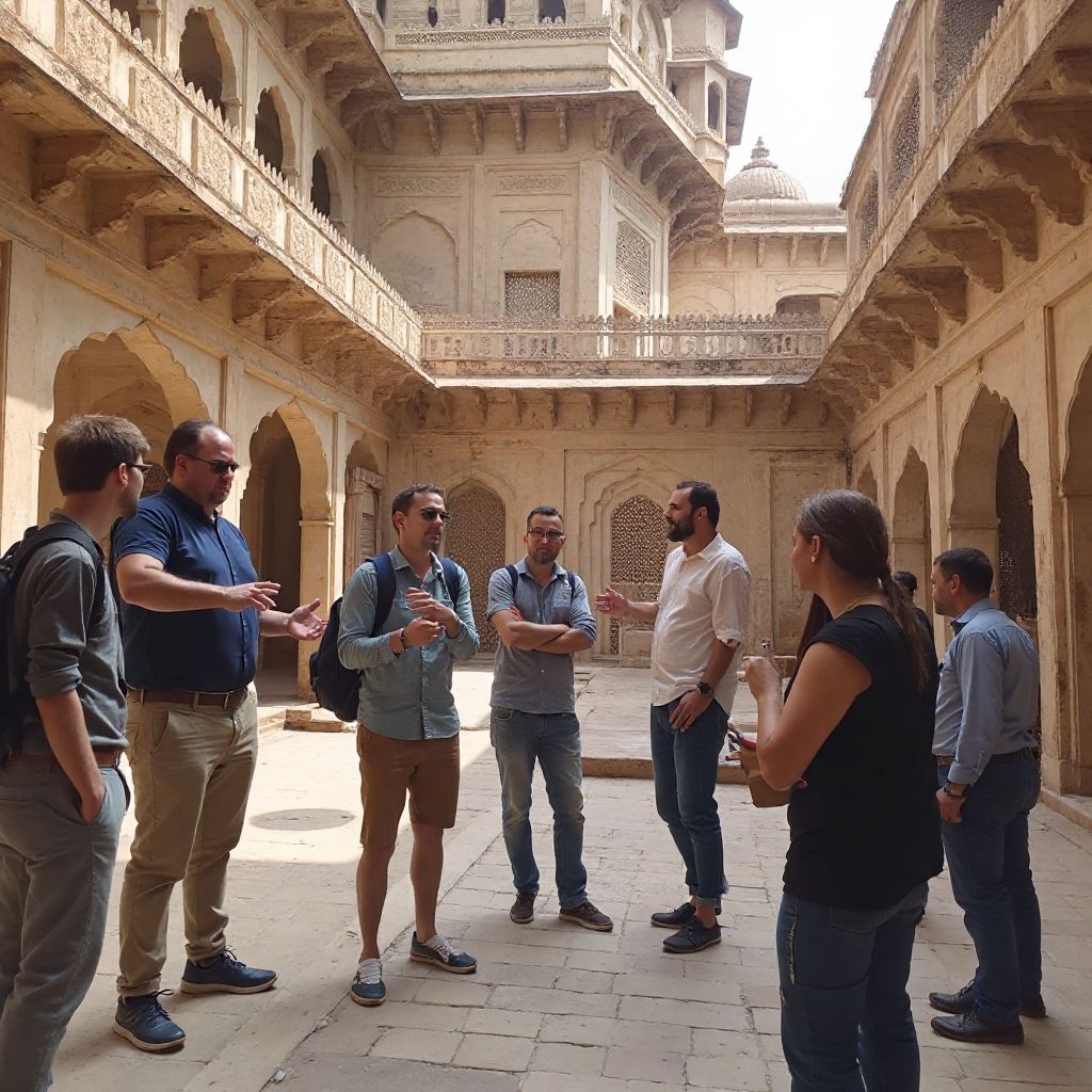 ਵਿਰਾਸਤ ਦੌਰੇ ਦੌਰਾਨ ਇਤਿਹਾਸਕ ਲਾਹੌਰ ਕਿਲਾ ਕੰਪਲੈਕਸ ਦੇ ਦੌਰਾਨ ਸੈਲਾਨੀਆਂ ਦੀ ਮਾਰਗਦਰਸ਼ਨ ਕਰਦੀ ਟੀਮ