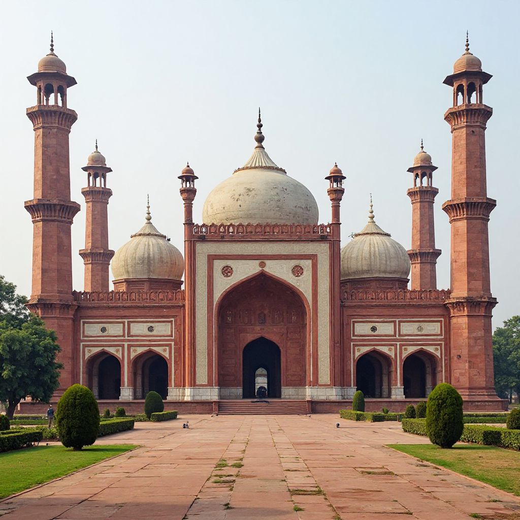 ਲਾਲ ਬਲੁਆ ਪੱਥਰ ਦੀ ਕਲਾ ਨਾਲ ਲਾਹੌਰ ਵਿੱਚ ਬਾਦਸ਼ਾਹੀ ਮਸਜਿਦ